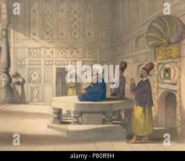 Shah Shuja Durrani, le 5ème roi d'Afghanistan, est assis sur son trône avec son palace guards debout autour. 1847 345 Shah Shuja Durrani Banque D'Images