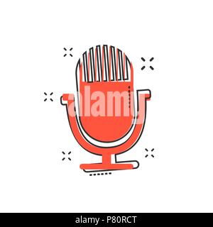 L'icône de microphone de dessin animé dans le style comique. Illustration Mic pictogramme. Mike sign splash concept d'entreprise. Illustration de Vecteur