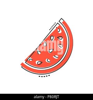 L'icône de pastèque dessin animé dans le style comique. Juicy Fruit mûr sign illustration pictogramme. Watermelon splash concept d'entreprise. Illustration de Vecteur