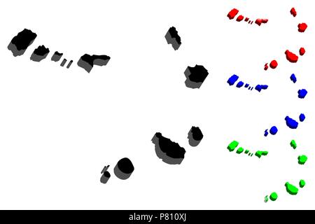 Carte 3D du Cap-Vert (République de Cabo Verde) - noir, rouge, bleu et vert - vector illustration Illustration de Vecteur