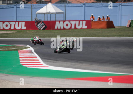 1 Jonathan Rea GBR Kawasaki ZX-10RR Kawasaki Racing Team WorldSBK durant la Motul Championnat FIM Superbike Superpole ronde italienne - course pendant la WORLD SUPERBIKES - PIRELLI Circuit Riviera di Rimini, ronde 6 - 8 juillet 2018 à Misano, en Italie. Crédit : Fabio Averna/Pacific Press/Alamy Live News Banque D'Images