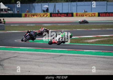 Misano, Italie. 07Th Juillet, 2018. 12 Xavi Fores ESP Ducati Panigale R Barni Racing Team lors de la Motul Championnat FIM Superbike Superpole ronde italienne - course pendant la WORLD SUPERBIKES - PIRELLI Circuit Riviera di Rimini, ronde 6 - 8 juillet 2018 à Misano, en Italie. Crédit : Fabio Averna/Pacific Press/Alamy Live News Banque D'Images