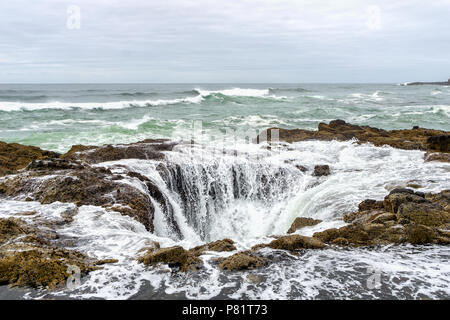 Le Thor est bien, Cape Perpetua Scenic Area, célèbre monument naturel de la sauvage Côte de l'Oregon, USA. Banque D'Images