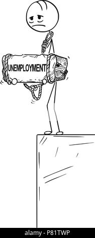 Caricature d'Homme debout sur la pierre de chant avec texte chômage lié à son cou Illustration de Vecteur