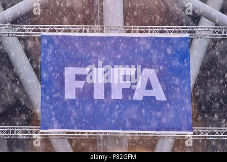 Moscou, Russie - le 23 juin : le logo de la Fifa lors de la Coupe du Monde FIFA 2018 Russie Groupe G match entre la Belgique et la Tunisie au Spartak Stadium le 23 juin 2018 à Moscou, Russie. (Photo de Lukasz Laskowski/PressFocus/MO Media) Banque D'Images