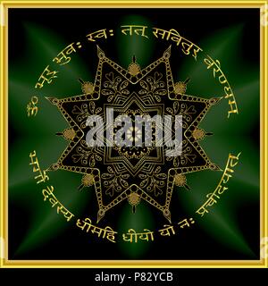 Mandala or mantra om. Motif indien vecteur décoratif éléments. Fleur d'or ronde emerald glow. Illustration de Vecteur