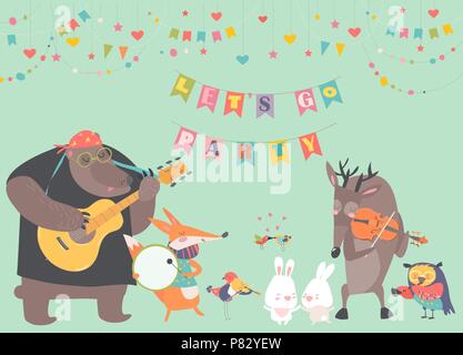 Groupe de musique animal mignon Illustration de Vecteur