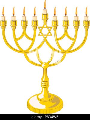 Hanukkah menorah d'isolés, télévision religion bougies icône. Vector illustration. Illustration de Vecteur