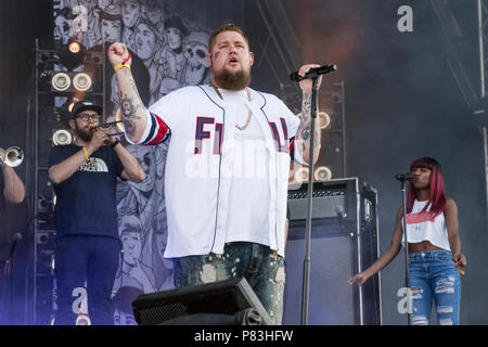 Turku, Finlande. 8e juillet 2018. British Blues et Soul singer Rag'n'Bone Man performing à Ruisrock Festival plein air. Banque D'Images