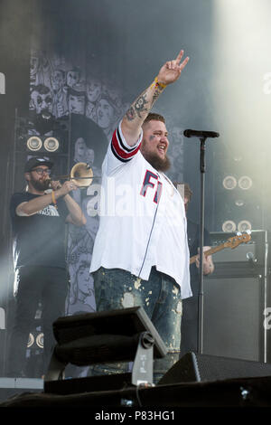 Turku, Finlande. 8e juillet 2018. British Blues et Soul singer Rag'n'Bone Man performing à Ruisrock Festival plein air. Banque D'Images