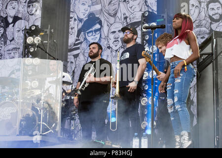 Turku, Finlande. 8e juillet 2018. British Blues et Soul singer Rag'n'Bone Man performing à Ruisrock Festival plein air. Banque D'Images