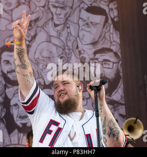 Turku, Finlande. 8e juillet 2018. British Blues et Soul singer Rag'n'Bone Man performing à Ruisrock Festival plein air. Banque D'Images