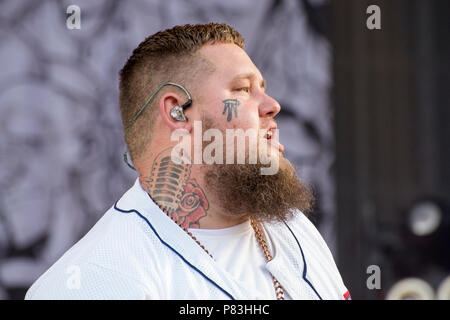 Turku, Finlande. 8e juillet 2018. British Blues et Soul singer Rag'n'Bone Man performing à Ruisrock Festival plein air. Banque D'Images