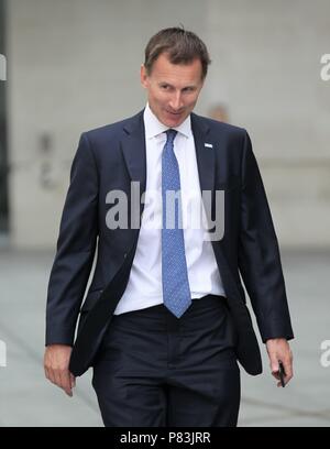 Londres, Royaume-Uni, 9 juillet 2018. Jeremy Hunt Secrétaire d'État à la santé et aux soins sociaux vu dans les studios de la BBC à Londres Banque D'Images