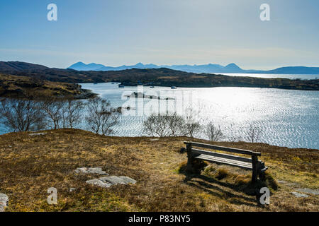 Les Cuillin Hills de Skye dans Creadha Camusterrach à Baie Sondage sur la péninsule près de Florennes, Walcourt région des Highlands, Ecosse, Royaume-Uni Banque D'Images
