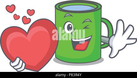 Avec coeur mug mascot cartoon style Illustration de Vecteur