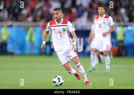 KALININGRAD, Russie - le 25 juin : Hakim Ziyach du Maroc en action pendant la Coupe du Monde FIFA 2018 Russie Groupe B match entre l'Espagne et le Maroc au stade de Kaliningrad le 25 juin 2018 à Kaliningrad, Russie. (Photo de Norbert/Barczyk PressFocus/MO Media) Banque D'Images