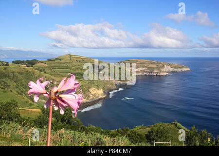 Vue magnifique 'Miradouro de Santa Iria' sur Sao Miguel (Açores) avec vue sur les rives de l'Atlantique et le Banque D'Images
