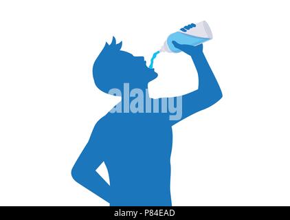 Silhouette of man l'eau potable de la bouteille pour cesser de soif. Illustration de Vecteur