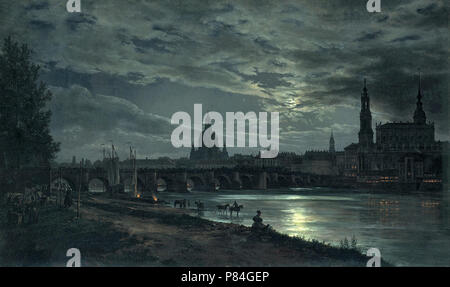 Johan Christian Clausen Dahl - Vue de Dresde à la Pleine Lune Banque D'Images