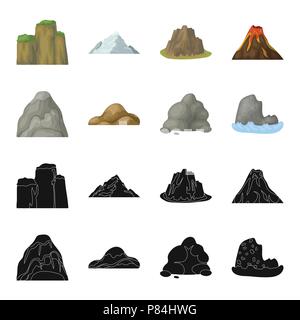 Des rochers, une montagne arrondie, rochers dans la mer. Différentes montagnes collection set icônes dans black,cartoon style symbole vecteur illustration stock . Illustration de Vecteur