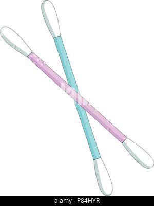 Set de tampons de coton en deux couleurs : rose et bleu. Vecteur de coton-tiges pour le maquillage et l'hygiène des oreilles. Illustration de Vecteur