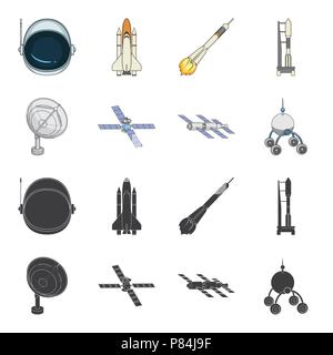 Radar Radio, station d'engin spatial dans l'espace, Lunokhod. La technologie de l'espace collection set icônes dans black,cartoon style symbole vecteur illustration de stock . Illustration de Vecteur