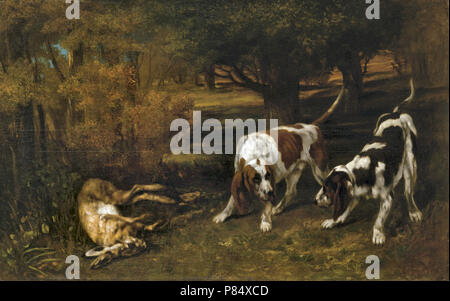 Gustave Courbet - Les chiens de chasse avec Dead Hare Banque D'Images