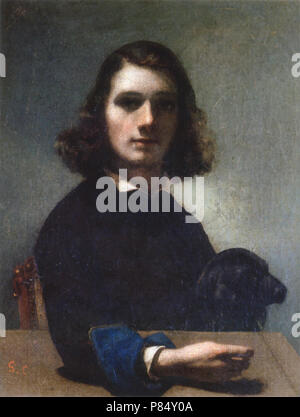 Gustave Courbet - autoportrait (Courbet avec chien noir Photo Stock - Alamy