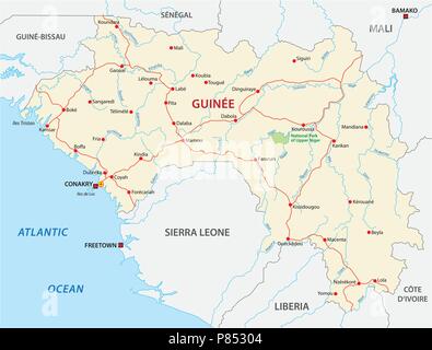 La guinée carte routière Illustration de Vecteur