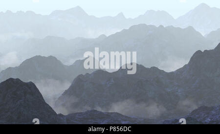 Paysage serein à faible brouillard rampant dans les montagnes Banque D'Images