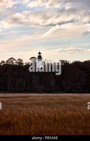 Amelia Island Lighthouse vu à travers un marais de Fort Clinch State Park, Floride Banque D'Images