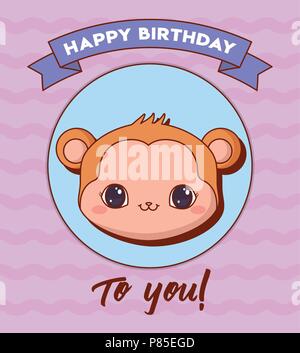 Joyeux Anniversaire Carte Avec Singe Mignon Image Vectorielle Stock Alamy