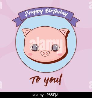 Joyeux Anniversaire Carte Avec Cochon Mignon Image Vectorielle Stock Alamy