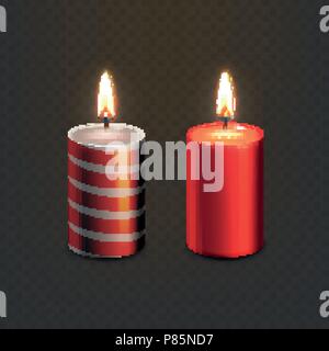 Illustration vectorielle Stock série réaliste bougies de Noël isolé sur un fond à damier transparent. Bougie à rayures et rouge. EPS10 Illustration de Vecteur