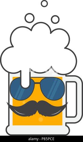 Beer mug avec des lunettes et une moustache. La bière Oktoberfest hipster poster design. Logo du modèle de symbole. Vector illustration design plat. Isola Illustration de Vecteur