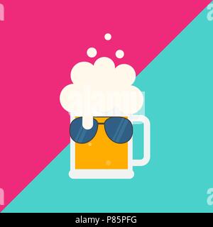 Beer mug avec mousse et lunettes de soleil. Télévision vector illustration. Isolées. Illustration de Vecteur