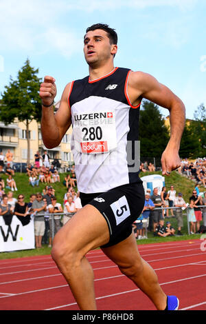 Stadion Allmend, Lucerne, Suisse. 09 juillet 2018. Spitzen Leichtathletik Luzern Athlétisme ; Guy Learmonth (GBR) en action au cours de l'événement du 800 m hommes : Action Crédit Plus Sport/Alamy Live News Banque D'Images