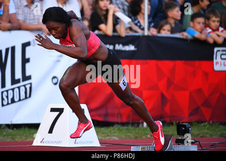 Stadion Allmend, Lucerne, Suisse. 09 juillet 2018. Spitzen Leichtathletik Luzern Athlétisme ; Sharika Jackson (JAM) en action au cours de l'événement Women's 200m : Action Crédit Plus Sport/Alamy Live News Banque D'Images