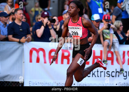 Stadion Allmend, Lucerne, Suisse. 09 juillet 2018. Spitzen Leichtathletik Luzern Athlétisme ; Sharika Jackson (JAM) en action au cours de l'événement Women's 200m : Action Crédit Plus Sport/Alamy Live News Banque D'Images