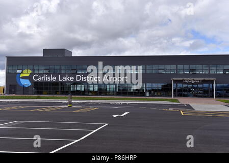 Carlisle, Royaume-Uni. 9e juillet 2018. Vue extérieure de l'aérogare à l'aéroport de Lake District Carlisle : 9 juillet 2018 STUART WALKER Crédit : STUART WALKER/Alamy Live News Banque D'Images