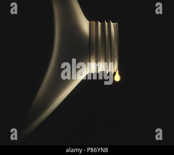 3D illustration. Dernière goutte de pétrole relevant de l'intérieur du récipient. Concept de droit de l'industrie pétrolière et ses raffineries. Banque D'Images