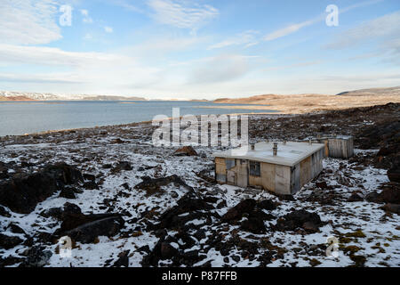 Rijpfjorden, Nordaustlandet, Svalbard, Norvège. Station météorologique allemand de l'opération Mousquetaire - Unternehmen Haudegen - pendant la Seconde Guerre mondiale Banque D'Images