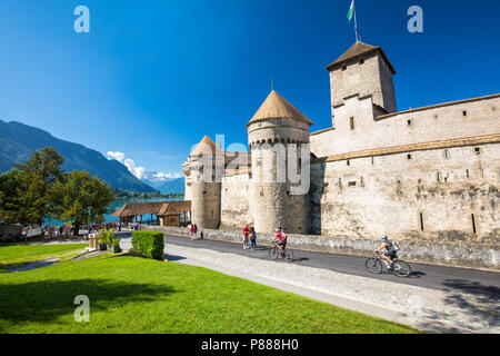 VEYTAUX, SUISSE - juin1, 2018 - Célèbre château de Chillon au bord du Lac Léman, près de Montreux, Suisse, Europe. Banque D'Images