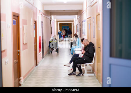 Biélorussie, Minsk, 24 avril 2018. L'Hôpital Central de Gomel.Couloir de l'hôpital Banque D'Images