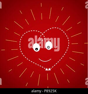 Coeur sur un fond rouge foncé jaune dans les rayons du soleil. Illustration de Vecteur