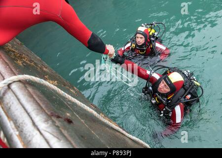 Les pompiers de Granville (50), Manche, Basse-Normandie, FRANCE Banque D'Images