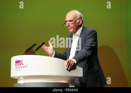 Birmingham, UK. 5e juillet 2018. Vince Cable, leader des libéraux démocrates, prononce un discours à la conférence de LGA. Banque D'Images