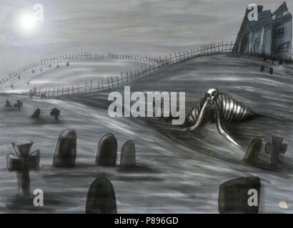 Illustration de fond de cimetière Banque D'Images