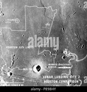 Une illustration photographique comparant la taille de site d'atterrissage d'Apollo 2 avec celui de la région métropolitaine de Houston, TX. Banque D'Images